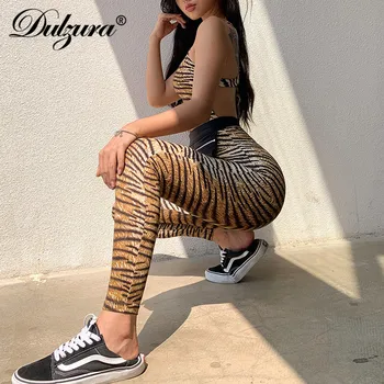Dulzura tigras anmial spausdinti jumpsuit fitneso backless tuščiaviduriai iš sexy kryžiaus streetwear 2019 m. rudens ir žiemos aktyvų dėvėti drabužiai