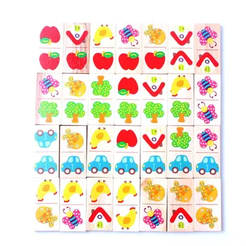 28pcs Medinis Domino Vaisių Gyvūnų Atpažinti Blokai Domino Žaidimai Dėlionės Montessori Vaikų Mokymąsi, Švietimo Dėlionė vaikų Žaislų