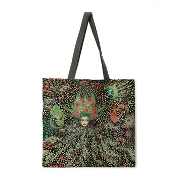 Aliejaus tapybai miškų mergina atsitiktinis nešti maišą lino maišelis daugkartinio naudojimo pirkinių krepšys lauko paplūdimio krepšys atsitiktinis tote bag