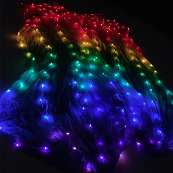Šilkas LED Rainbow Šokių Ilgai Gerbėjų Moterų Pilvo Šokio Kostiumų Eksploatacinių savybių Rekvizitai, Pilvo Šokio Kinijos Šokių LED Ventiliatoriai Priedai