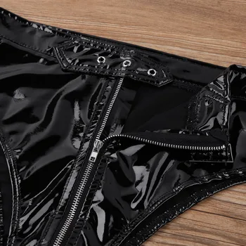 Moterų apatinis Trikotažas Sexy Kelnaitės Wetlook PVC Aukštos Sumažinti Užtrauktuku, su Diržu, apatinės Kelnės Apatiniai Kelnės Ponios Mados Punk Clubwear