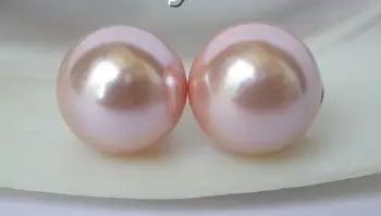 Karšto pardavimo ********persikų rožinė sea shell perlų auskarai kaip 14mm