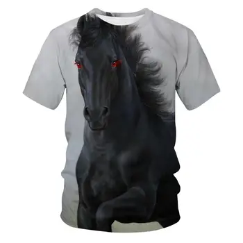 Naujas 3D Arklių T-shirt Vyrai Marškinėlius 3d Gyvūnų Spausdinti Marškinėlius Dydis Suaugusiems ir Vaikams, Vasaros Anime Mens Drabužių Viršų trumpomis Rankovėmis