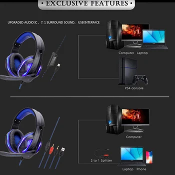 Naujas profesionalus žaidimų ausinės LED šviesos su mikrofonu bass HD stereo kompiuterio auriculares para juegos PC PS4 XBOX Telefono