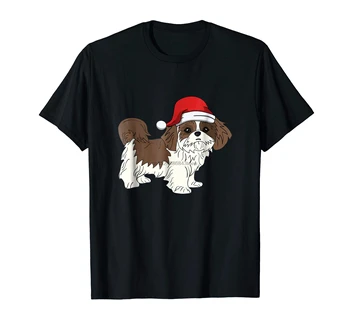 Santa Hat Kalėdų Pajama T-Shirt-vyriški T-Shirt-Black Shih Tzu į