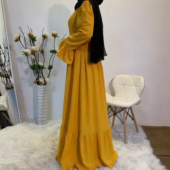 2020 m. naujai Atvykusių Musulmonų Islamo Mados Ponios Suknelė Arabų Turkijos, Artimųjų Rytų Elegantiškas Mėginio Suknelė Geltona spalva