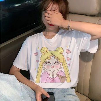 Kawaii Sailor Moon 90s Marškinėliai Moterims trumpomis Rankovėmis Harajuku Ullzang T-shirt Estetinės Anime Mielas Marškinėlius Mados Viršuje, Trišakiai Moteris