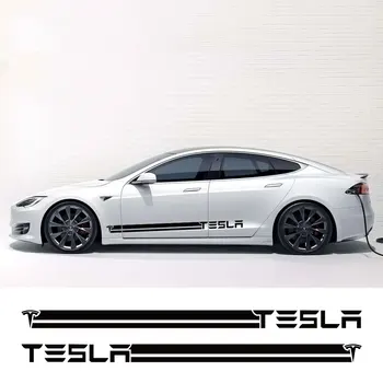2VNT Skirti Tesla Model 3 S X P100D Automobilių Okłady Durų Pusėje Sijonas Ilgas Juostelės, Lipdukai, Auto Kūno Dekoro Lipdukai, Vinilo Plėvelė, Priedai