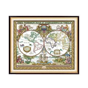 Senojo pasaulio žemėlapio kryželiu rinkinys 14ct 11ct spausdinti drobės ranka siūti kryžminio susiuvimo siuvinėjimo 