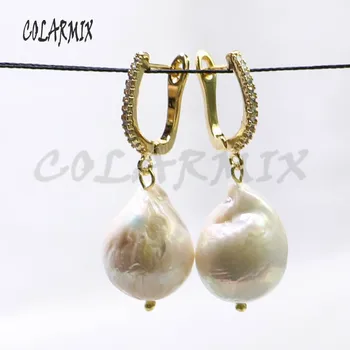 Natūralių perlų auskarai Aukso spalvos kabliukais auskarai dovana motinos gamtos laisvos formos perlai dovana lady 8006