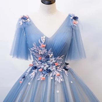 Mados V-kaklo Quinceanera Suknelės Vestidos Quinceanera 2021 Tiulio Nėrinių Appliques Gėlių Princesė Chalatai Baigimo Šalis