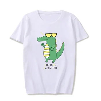 DONAMOL Plius Dydis Vasaros Atsitiktinis moterų Marškinėliai Trumpas prarasti Rankovėmis viršūnes medvilnės Animacinių filmų Krokodilas modelio spausdinimo trišakiai (Puloveris)