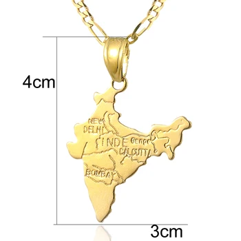 Ethlyn Aukso Spalvos Indijos Žemėlapis pakabukas & karoliai, skirti moterims ir vyrams ,mados aukso Indijos juvelyrikos žemėlapis P43