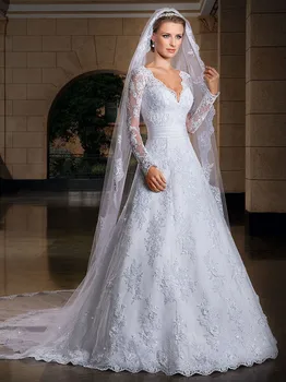 2020 Nauja Elegantiška Prabanga, Nėriniai Kamuolys Chalatai Vestuvės Dress Derliaus Plius Dydis Individualų Vestido De Noiva