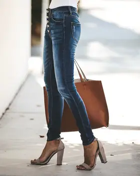 FNOCE 2020 m. rudenį naujų moterų kankina džinsai, kelnės mados atsitiktinis aukšto juosmens stora aukštos ruožas plonas elegantiškas džinsinis pieštuko kelnės