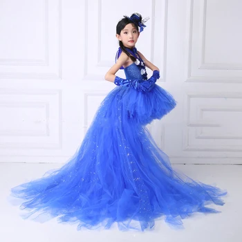POSH SVAJONĖ China Royal Blue Gėlių Mergaičių Suknelės Šalies Undinė Gėlių Vaikų Mergaičių Tutu Suknelė su Traukiniu Tiulio Vaikams Drabužių
