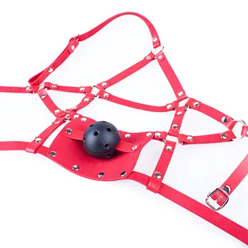 Raudona Burna Kamuolys Kamštukas su Galvos Panaudoti Kaukę PVC Oda Sekso Žaislai Suaugusių Žaidimas Nelaisvėje Tvirtinimo Fetišas Erotinis Sekso Produktai