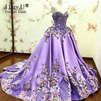2021 arabų Derliaus Musulmonų Dalyvavimą Vestuvių Suknelės Brangioji Violetinę Satino, 3D Gėlės Appliques arabų Kamuolys Suknelė Suknelė