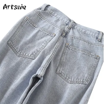 Artsnie derliaus atsitiktinis džinsus moterų žiemos 2020 m. aukštos juosmens dvigubos kišenės draugu ilgas kelnes saldus tiesios kelnės džinsai