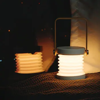 3pcs Naujų Kūrybinių medinė rankena įkrovimo naktį šviesos lempa nešiojamų žibintų lempos teleskopinis sulankstymas led stalo lempa