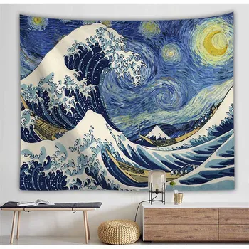 Van Gogh Kraštovaizdžio Vandenyno Bangos Gobelenas Sienos Kabo Fone Dekoro Hipių Gobeleno Audinys Art Wall Gobelenas Antklodė Paplūdimio Rankšluostį