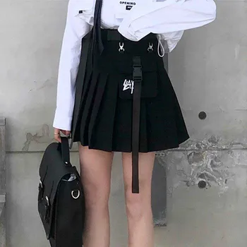 NiceMix Harajuku Tamsiai Plisuotos Kelnės Moterims Kišenėje Aukštos Juosmens Retro Mini Sijonai 2020 Naujas Mados Streetwear Vasaros Moterų Sijonai