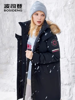 BOSIDENG italų dizainerių kolekcija žiemos tirštėti outwear moterų vidutinio ilgio natūralaus kailio apykakle žąsų žemyn kailis purus B80142160S