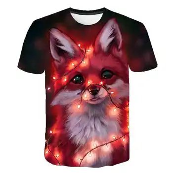 2020 Naujas Cool fox T-shirt 3d gyvūnų, vaikams, Vaikų drabužiai Karikatūros Marškinėlius Lazerio katės trumpomis Rankovėmis 4-14T paauglys Vasaros Viršūnes