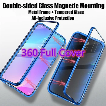 360 Pilnas Draudimas Magnetinio Adsorbcijos Metalo Apversti Telefono Dėklas Samsung Galaxy A7 2018 Dvigubo Stiklo Coque SamsungA7 GalaxyA7 Fundas