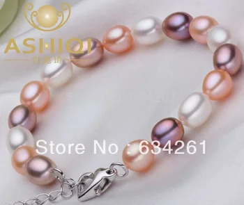 ASHIQI Nekilnojamojo Natūralių Gėlavandenių Perlų Apyrankės moterims Perlų papuošalai dovana